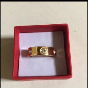 New Gold Tone Stainless Steel Crystal Accent Love Band Ring‎ Women's Sz 8
